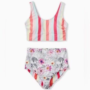 Torrid striped & floral reversible swimsuit